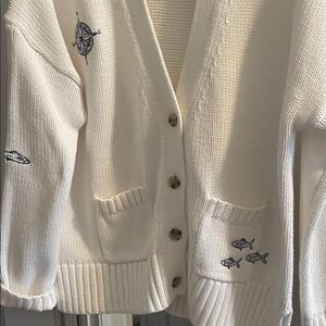 J. Crew Cream Cardigan with Nautical Embroidery